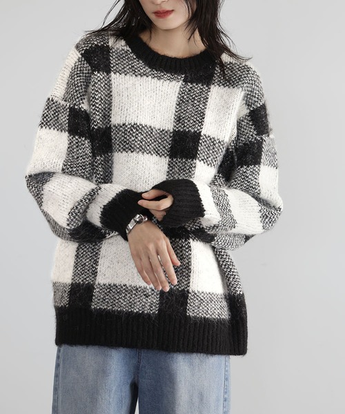 ELFRANK（エルフランク）の「チェックジャガードニットプルオーバー（ニット/セーター・レディース・レッド系その他/ホワイト×ブラック・FREE）」の12枚目の写真