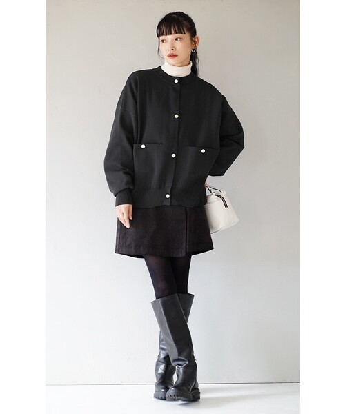 MIMIMEMETE(ミミメメット)の「ベロア ラップ風ミニスカート(スカート・レディース・ブラック/ネイビー・M)」の5枚目の写真