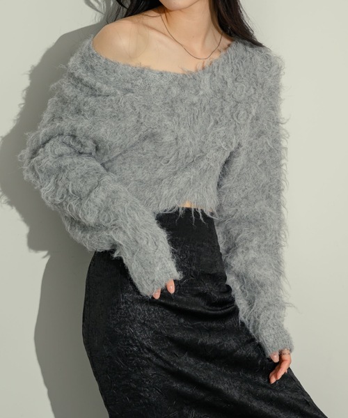 NEUNA(ヌナ)の「シャギークロスニット(ニット/セーター・レディース・オフホワイト/グレー/チャコールグレー/ラベンダー・FREE)」の11枚目の写真