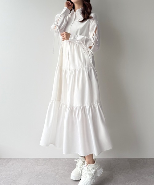 バストフレアワンピース 半袖 夏服（ワンピース）｜rienda