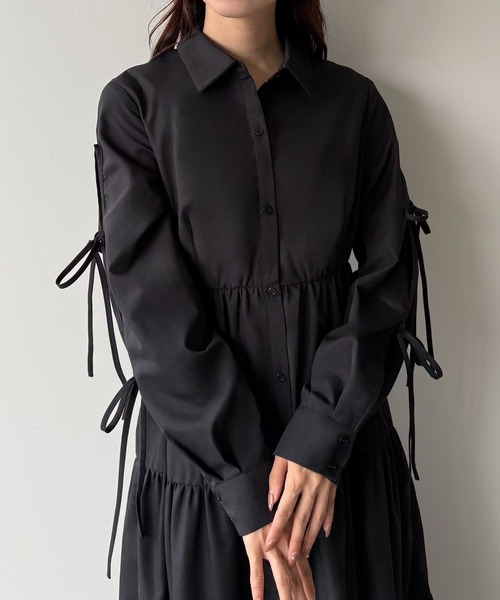 mipiarl（ミピアール）の「袖リボンティアードシャツワンピース【一部ぺチスカートセット】（シャツワンピース・レディース・ブラック/ブルー/ホワイト/ピンク/イエロー・SMALL/MEDIUM/LARGE）」の15枚目の写真