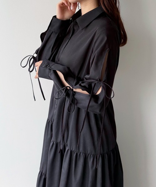 mipiarl（ミピアール）の「袖リボンティアードシャツワンピース【一部ぺチスカートセット】（シャツワンピース・レディース・ブラック/ブルー/ホワイト/ピンク/イエロー・SMALL/MEDIUM/LARGE）」の16枚目の写真