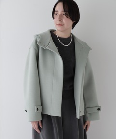 【新品】リヴドロワ ツイルストレッチVネックジャケット ノーカラー カーキ シワになりにくい嬉しい素材】ツイルストレッチVネック