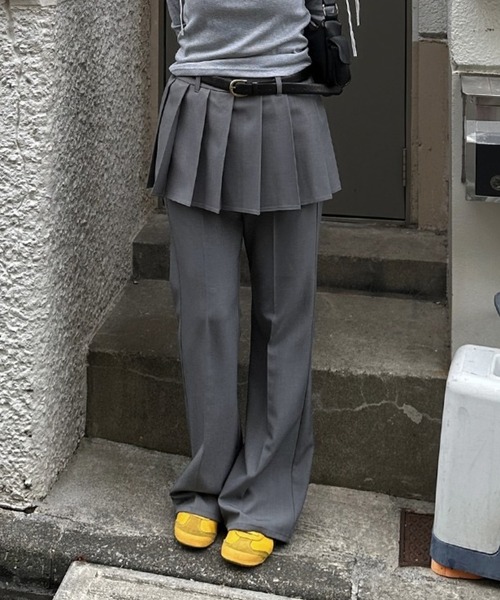 ACLENT（アクレント）の「プリーツスカートレイヤードフレアパンツ