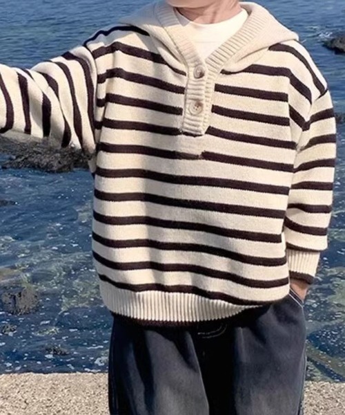 前釦衿付ボーダープルオーバーニット（ニット/セーター）｜ALBERO PITTI（アルベロピッティ） 5,170円