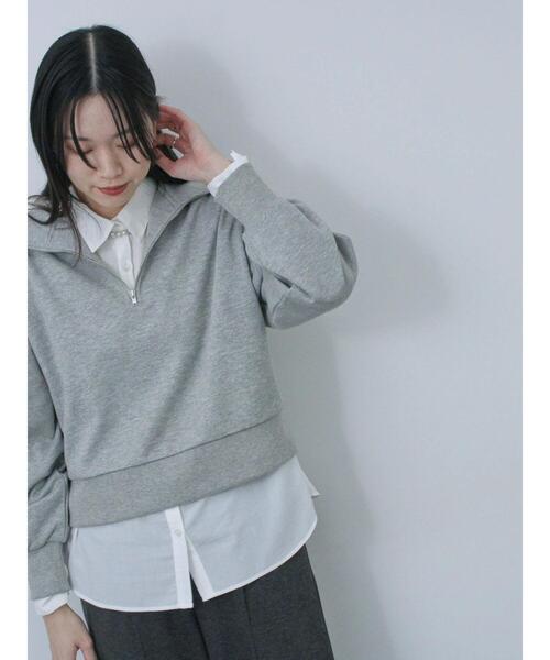 Samansa Mos2 blue（サマンサモスモスブルー）の「ラメ裏毛ハーフジッププルオーバー（Tシャツ/カットソー・レディース・キナリ/トップグレー/ブラック・F）」の3枚目の写真