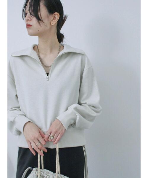 Samansa Mos2 blue（サマンサモスモスブルー）の「ラメ裏毛ハーフジッププルオーバー（Tシャツ/カットソー・レディース・キナリ/トップグレー/ブラック・F）」の4枚目の写真