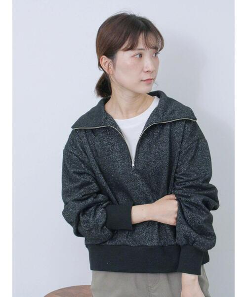 Samansa Mos2 blue（サマンサモスモスブルー）の「ラメ裏毛ハーフジッププルオーバー（Tシャツ/カットソー・レディース・キナリ/トップグレー/ブラック・F）」の5枚目の写真