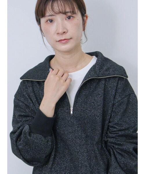 Samansa Mos2 blue（サマンサモスモスブルー）の「ラメ裏毛ハーフジッププルオーバー（Tシャツ/カットソー・レディース・キナリ/トップグレー/ブラック・F）」の6枚目の写真