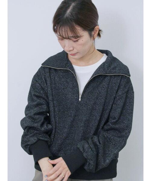 Samansa Mos2 blue（サマンサモスモスブルー）の「ラメ裏毛ハーフジッププルオーバー（Tシャツ/カットソー・レディース・キナリ/トップグレー/ブラック・F）」の7枚目の写真