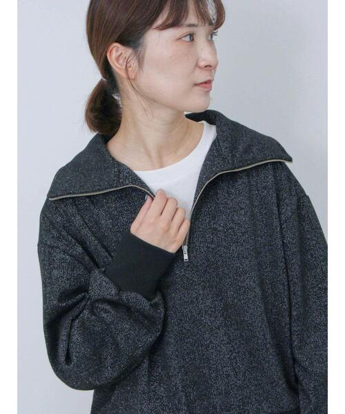 Samansa Mos2 blue（サマンサモスモスブルー）の「ラメ裏毛ハーフジッププルオーバー（Tシャツ/カットソー・レディース・キナリ/トップグレー/ブラック・F）」の9枚目の写真