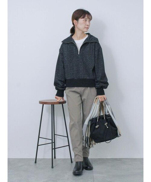 Samansa Mos2 blue（サマンサモスモスブルー）の「ラメ裏毛ハーフジッププルオーバー（Tシャツ/カットソー・レディース・キナリ/トップグレー/ブラック・F）」の10枚目の写真