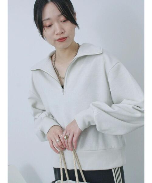 Samansa Mos2 blue（サマンサモスモスブルー）の「ラメ裏毛ハーフジッププルオーバー（Tシャツ/カットソー・レディース・キナリ/トップグレー/ブラック・F）」の13枚目の写真
