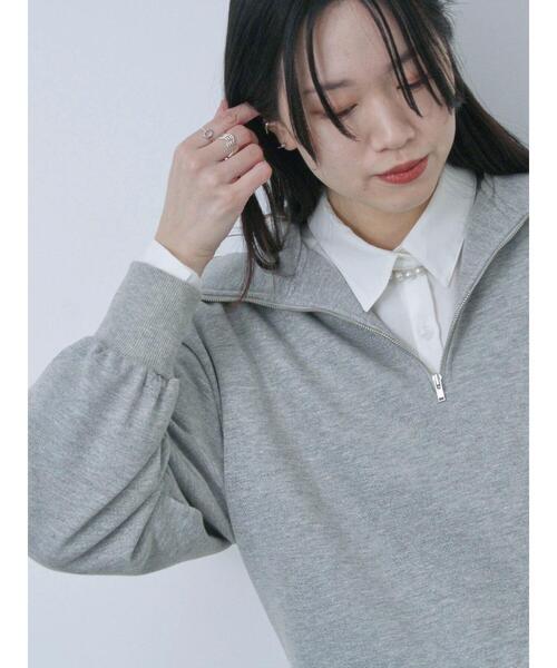 Samansa Mos2 blue（サマンサモスモスブルー）の「ラメ裏毛ハーフジッププルオーバー（Tシャツ/カットソー・レディース・キナリ/トップグレー/ブラック・F）」の19枚目の写真