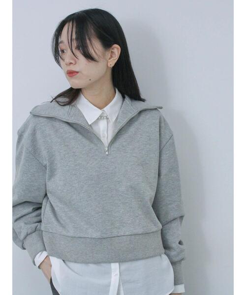 Samansa Mos2 blue（サマンサモスモスブルー）の「ラメ裏毛ハーフジッププルオーバー（Tシャツ/カットソー・レディース・キナリ/トップグレー/ブラック・F）」の21枚目の写真