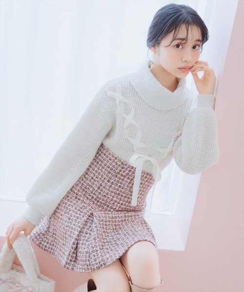 セール】レースアップタートルニット(ニット/セーター セール】レースアップタートルニット(ニット/セーター