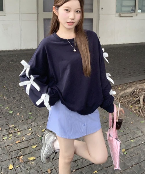 Mayree（メイリー）の「【Mayree】リボンデザイン スウェット トレーナー（スウェット・レディース・ネイビー/グレー・MEDIUM/X-LARGE/LARGE）」の4枚目の写真