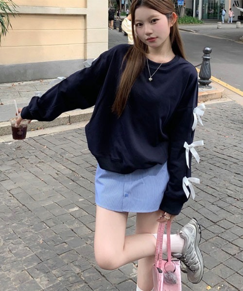 Mayree（メイリー）の「【Mayree】リボンデザイン スウェット トレーナー（スウェット・レディース・ネイビー/グレー・MEDIUM/X-LARGE/LARGE）」の6枚目の写真