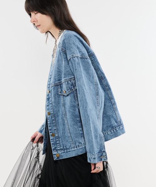 Shelly island（シェリーアイランド）の「ノーカラーデニムジャケット（デニムジャケット・レディース・ブルー・FREE）」の12枚目の写真