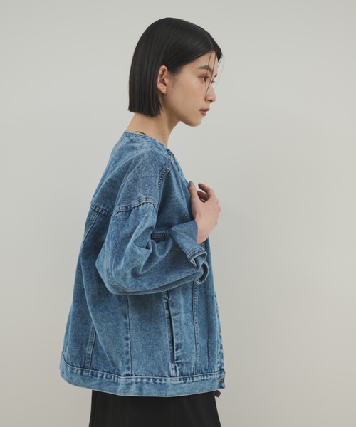 Shelly island（シェリーアイランド）の「ノーカラーデニムジャケット（デニムジャケット・レディース・ブルー・FREE）」の3枚目の写真