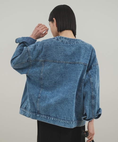 Shelly island（シェリーアイランド）の「ノーカラーデニムジャケット（デニムジャケット・レディース・ブルー・FREE）」の4枚目の写真