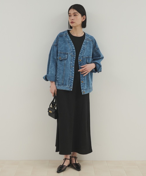 Shelly island（シェリーアイランド）の「ノーカラーデニムジャケット（デニムジャケット・レディース・ブルー・FREE）」の8枚目の写真