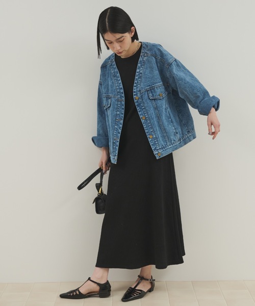 Shelly island（シェリーアイランド）の「ノーカラーデニムジャケット（デニムジャケット・レディース・ブルー・FREE）」の7枚目の写真