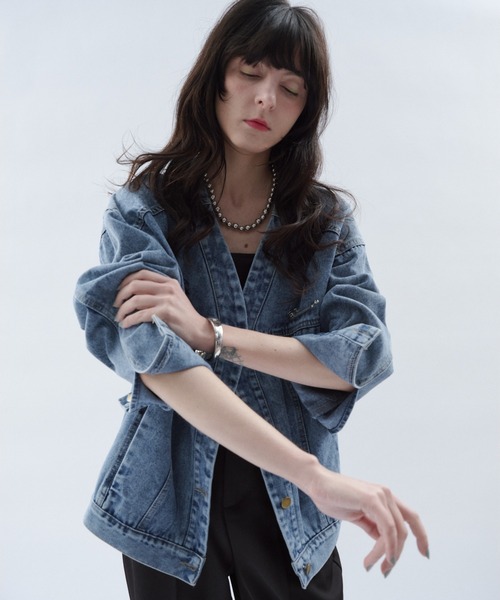 Shelly island（シェリーアイランド）の「ノーカラーデニムジャケット（デニムジャケット・レディース・ブルー・FREE）」の17枚目の写真