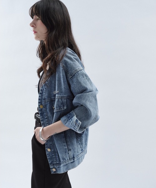 Shelly island（シェリーアイランド）の「ノーカラーデニムジャケット（デニムジャケット・レディース・ブルー・FREE）」の18枚目の写真