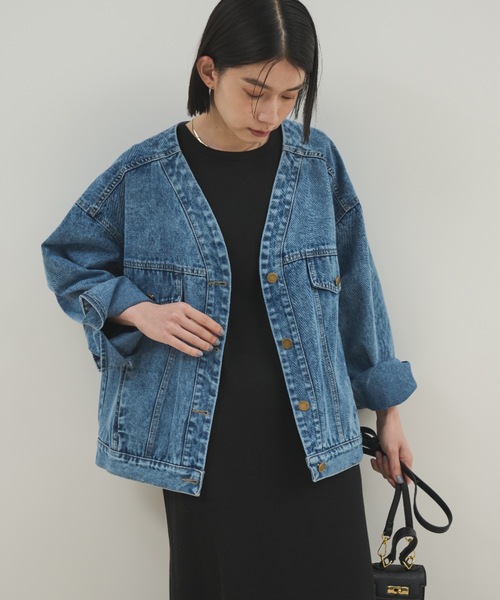 Shelly island（シェリーアイランド）の「ノーカラーデニムジャケット（デニムジャケット・レディース・ブルー・FREE）」の20枚目の写真