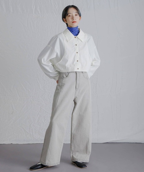 KBF（ケイビーエフ）の「バックギャザークロップドシャツ（シャツ/ブラウス・レディース・チャコールグレー/ピンク/アイボリー・ONE）」の8枚目の写真