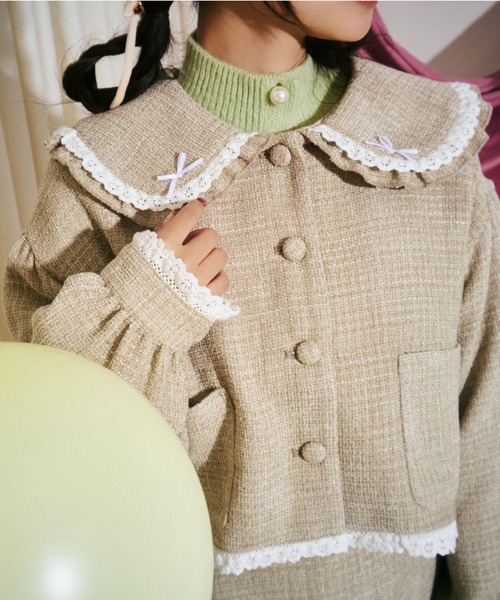 kutir（クティール）の「【クティールとレトロ】セットアップ着用可　ツイードリボンポケットジャケット（テーラードジャケット・レディース・ベージュ/グレー/アイボリー・FREE）」の3枚目の写真