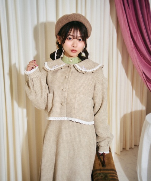 kutir（クティール）の「【クティールとレトロ】セットアップ着用可　ツイードリボンポケットジャケット（テーラードジャケット・レディース・ベージュ/グレー/アイボリー・FREE）」の7枚目の写真