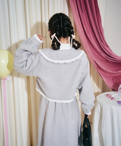 kutir（クティール）の「【クティールとレトロ】セットアップ着用可　ツイードリボンポケットジャケット（テーラードジャケット・レディース・ベージュ/グレー/アイボリー・FREE）」の19枚目の写真