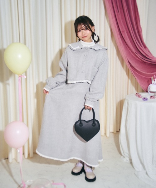 kutir（クティール）の「【クティールとレトロ】セットアップ着用可　ツイードリボンポケットジャケット（テーラードジャケット・レディース・ベージュ/グレー/アイボリー・FREE）」の8枚目の写真