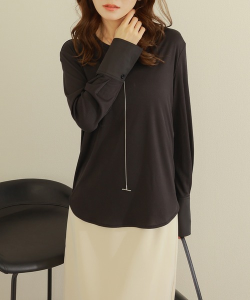 LAULEN(ローレン)の「long cuff lib cut pullover /ロングカフス テレコ リブ カット プルオーバー(Tシャツ/カットソー・レディース・ホワイト/ブラック・FREE)」の1枚目の写真