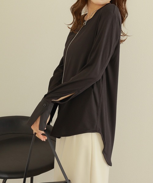 LAULEN(ローレン)の「long cuff lib cut pullover /ロングカフス テレコ リブ カット プルオーバー(Tシャツ/カットソー・レディース・ホワイト/ブラック・FREE)」の3枚目の写真