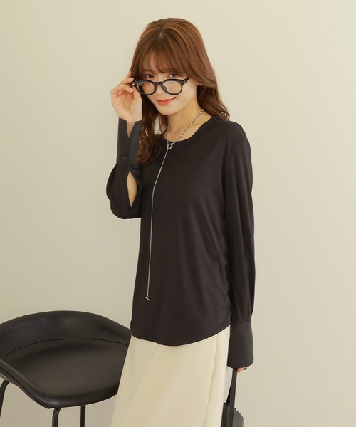 LAULEN(ローレン)の「long cuff lib cut pullover /ロングカフス テレコ リブ カット プルオーバー(Tシャツ/カットソー・レディース・ホワイト/ブラック・FREE)」の4枚目の写真
