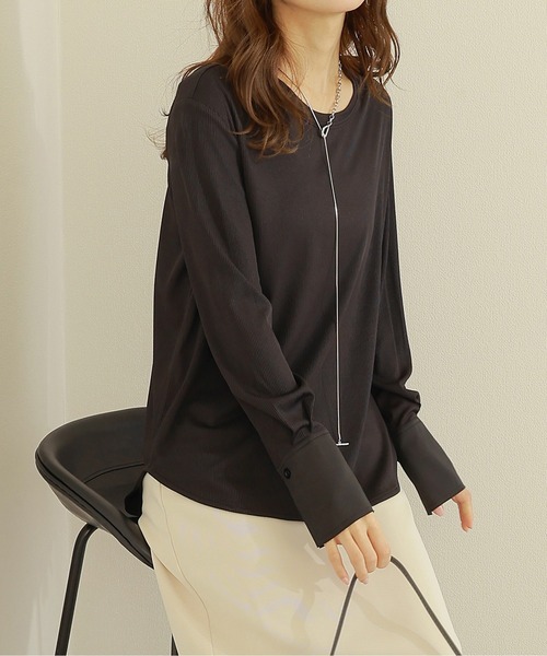 LAULEN(ローレン)の「long cuff lib cut pullover /ロングカフス テレコ リブ カット プルオーバー(Tシャツ/カットソー・レディース・ホワイト/ブラック・FREE)」の5枚目の写真