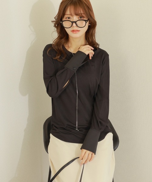 LAULEN(ローレン)の「long cuff lib cut pullover /ロングカフス テレコ リブ カット プルオーバー(Tシャツ/カットソー・レディース・ホワイト/ブラック・FREE)」の6枚目の写真