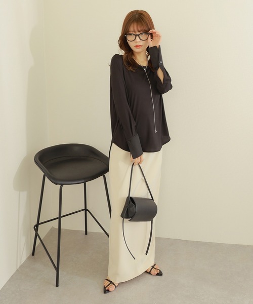 LAULEN(ローレン)の「long cuff lib cut pullover /ロングカフス テレコ リブ カット プルオーバー(Tシャツ/カットソー・レディース・ホワイト/ブラック・FREE)」の7枚目の写真