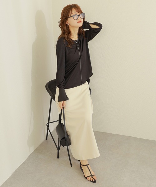 LAULEN(ローレン)の「long cuff lib cut pullover /ロングカフス テレコ リブ カット プルオーバー(Tシャツ/カットソー・レディース・ホワイト/ブラック・FREE)」の8枚目の写真