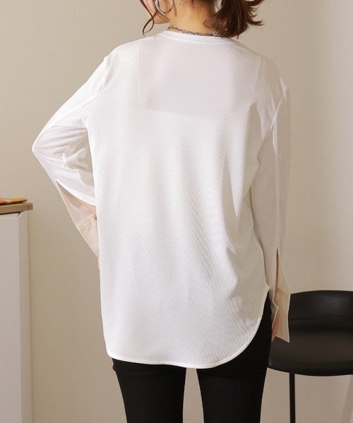 LAULEN(ローレン)の「long cuff lib cut pullover /ロングカフス テレコ リブ カット プルオーバー(Tシャツ/カットソー・レディース・ホワイト/ブラック・FREE)」の9枚目の写真