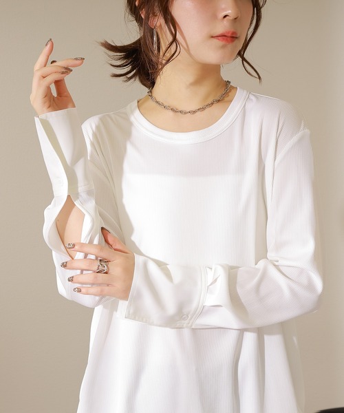 LAULEN(ローレン)の「long cuff lib cut pullover /ロングカフス テレコ リブ カット プルオーバー(Tシャツ/カットソー・レディース・ホワイト/ブラック・FREE)」の10枚目の写真
