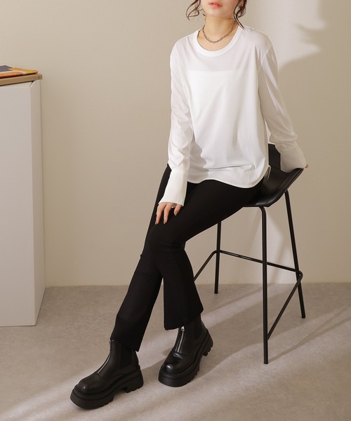 LAULEN(ローレン)の「long cuff lib cut pullover /ロングカフス テレコ リブ カット プルオーバー(Tシャツ/カットソー・レディース・ホワイト/ブラック・FREE)」の11枚目の写真