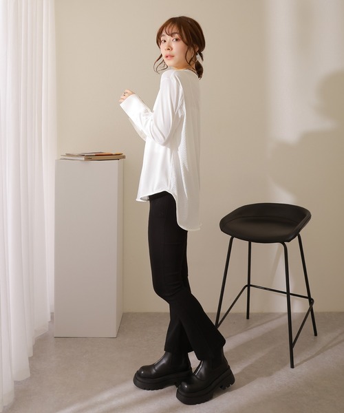 LAULEN(ローレン)の「long cuff lib cut pullover /ロングカフス テレコ リブ カット プルオーバー(Tシャツ/カットソー・レディース・ホワイト/ブラック・FREE)」の12枚目の写真