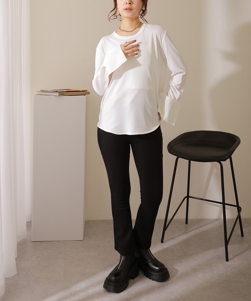 LAULEN(ローレン)の「long cuff lib cut pullover /ロングカフス テレコ リブ カット プルオーバー(Tシャツ/カットソー・レディース・ホワイト/ブラック・FREE)」の13枚目の写真
