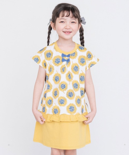 RAGMART(ラグマート)の「アートプリントフレンチスリーブワンピース(ワンピース・キッズ・グリーン/イエロー・120cm/100cm/110cm/130cm)」の1枚目の写真