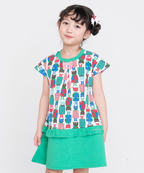 RAGMART(ラグマート)の「アートプリントフレンチスリーブワンピース(ワンピース・キッズ・グリーン/イエロー・120cm/100cm/110cm/130cm)」の2枚目の写真