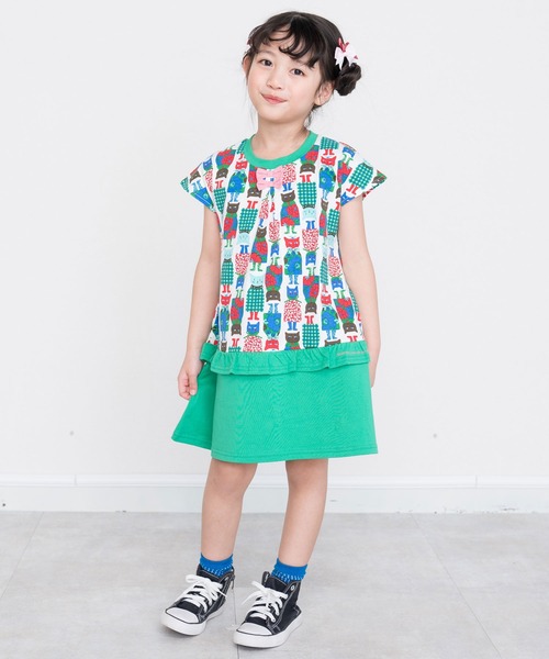 RAGMART(ラグマート)の「アートプリントフレンチスリーブワンピース(ワンピース・キッズ・グリーン/イエロー・120cm/100cm/110cm/130cm)」の4枚目の写真